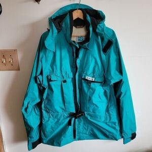 Vintage Kokatat Waterproof Jacket Green Blue Mesh Lined L Large